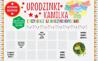 Urodzinki Kamila to przygoda z tajemniczymi kopertami! Wspaniałe zabawy na urodziny czekają na odkrycie.