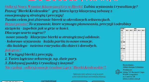 Gra "Bierki Królewskie" to strategiczna zabawa z precyzyjnym zbieraniem bierek. Odkryj nowe zasady i rywalizuj!
