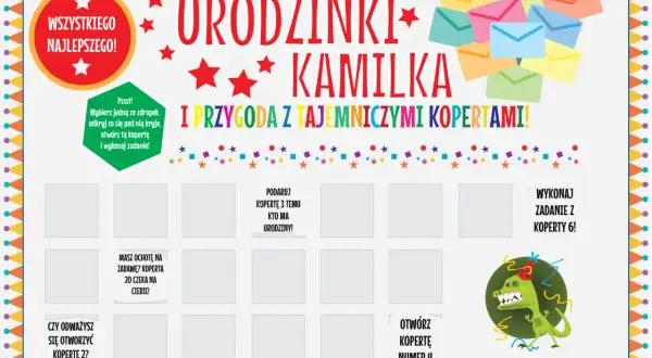 Urodzinki Kamila to przygoda z tajemniczymi kopertami! Wspaniałe zabawy na urodziny czekają na odkrycie.
